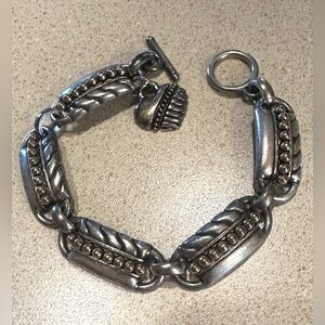 Chico’s Two-Toned Silver & Gold Tone Designer Style Link Bracelet Heart Charm